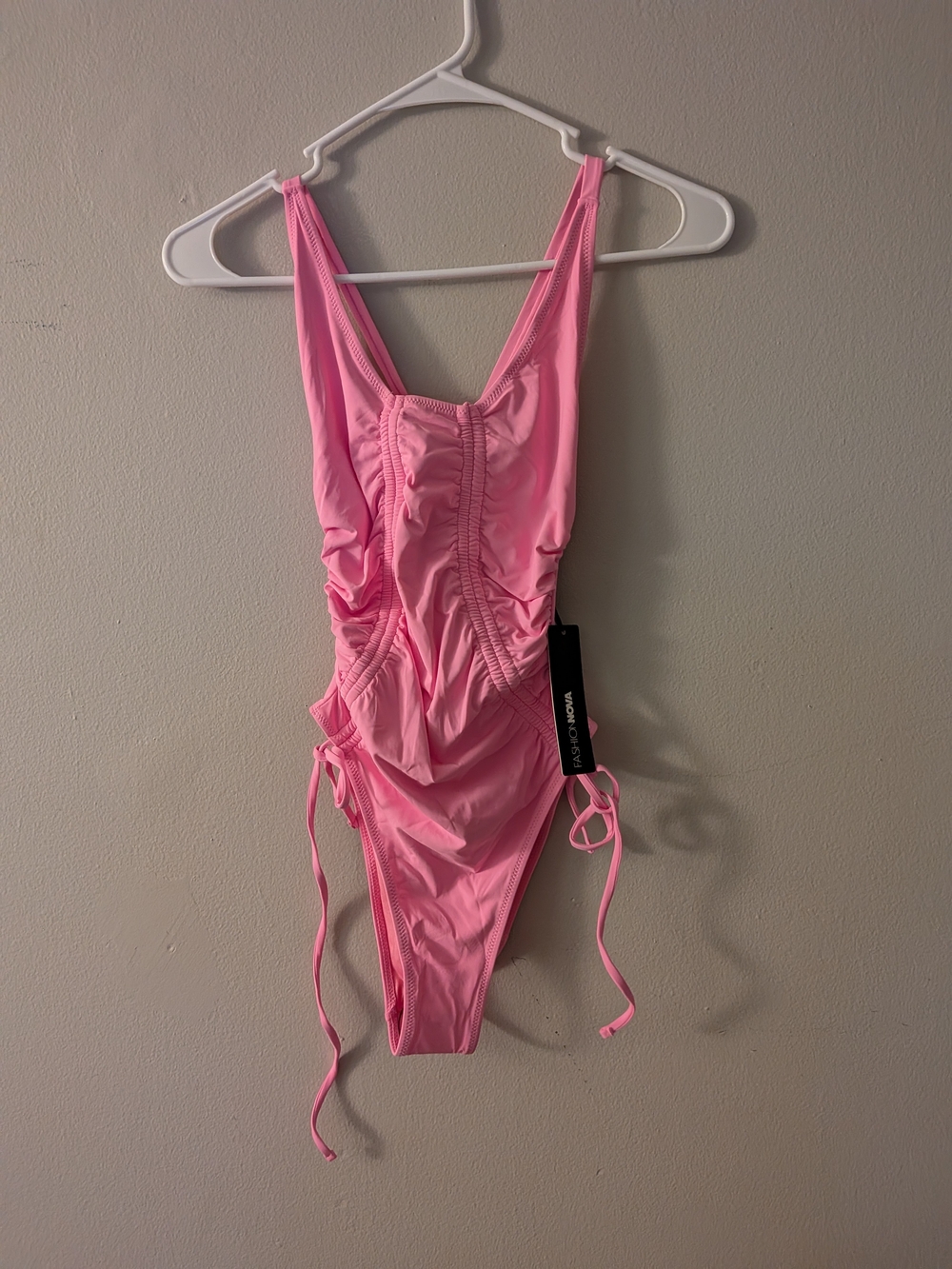Fashion Nova Pink Ruched Side-Tie One-Piece